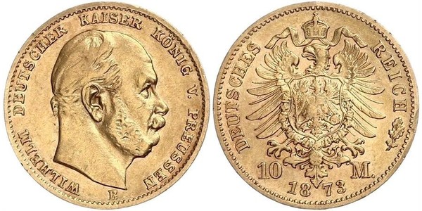 10 Марка Королівство Пруссія (1701-1918) Золото Wilhelm I, German Emperor (1797-1888)