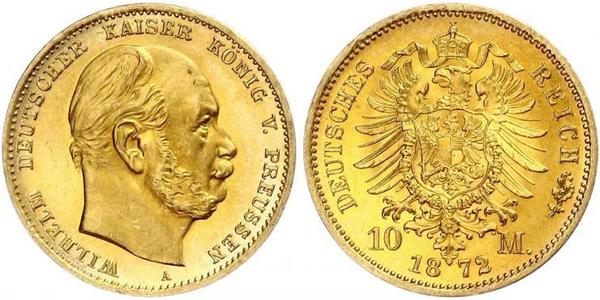 10 Марка Королівство Пруссія (1701-1918) Золото Wilhelm I, German Emperor (1797-1888)