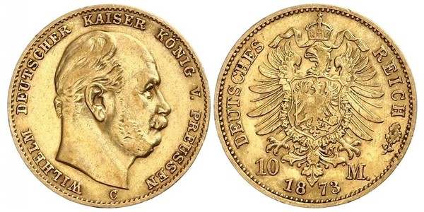 10 Марка Королівство Пруссія (1701-1918) Золото Wilhelm I, German Emperor (1797-1888)