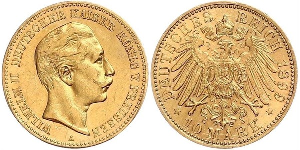 10 Марка Королівство Пруссія (1701-1918) Золото Wilhelm II, German Emperor (1859-1941)