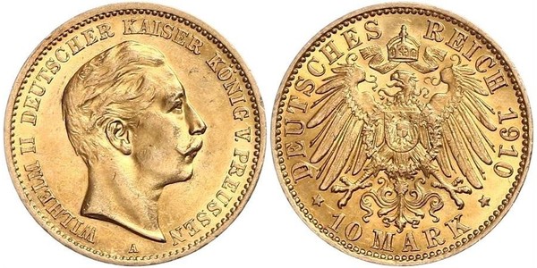 10 Марка Королівство Пруссія (1701-1918) Золото Wilhelm II, German Emperor (1859-1941)