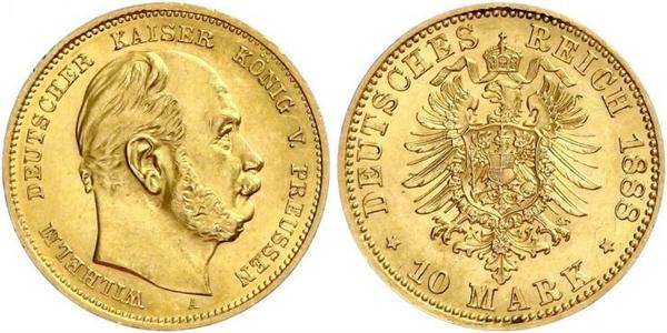 10 Марка Королівство Пруссія (1701-1918) Золото Wilhelm I, German Emperor (1797-1888)