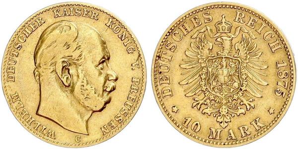 10 Марка Королівство Пруссія (1701-1918) Золото Wilhelm I, German Emperor (1797-1888)