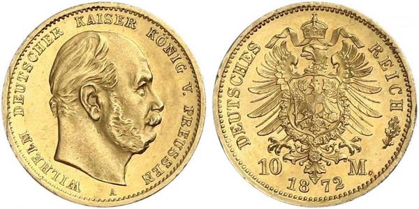 10 Марка Королівство Пруссія (1701-1918) Золото Wilhelm I, German Emperor (1797-1888)