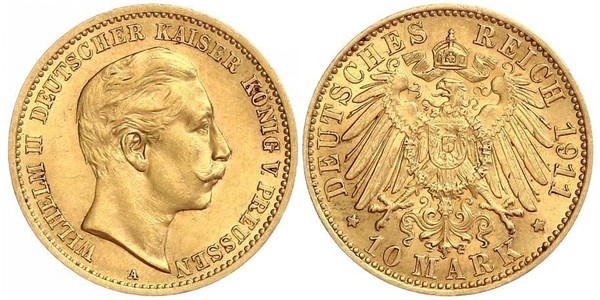 10 Марка Королівство Пруссія (1701-1918) Золото Wilhelm II, German Emperor (1859-1941)