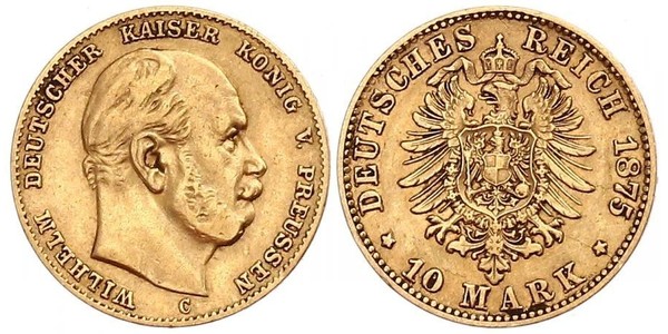 10 Марка Королівство Пруссія (1701-1918) Золото Wilhelm I, German Emperor (1797-1888)
