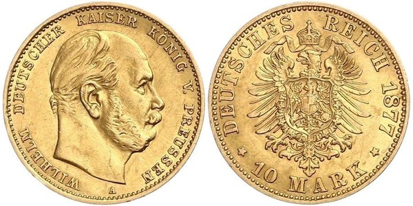 10 Марка Королівство Пруссія (1701-1918) Золото Wilhelm I, German Emperor (1797-1888)