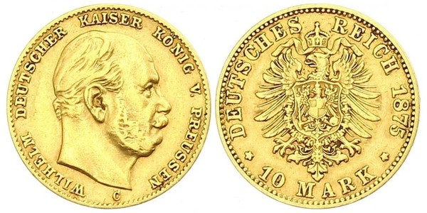 10 Марка Королівство Пруссія (1701-1918) Золото Wilhelm I, German Emperor (1797-1888)