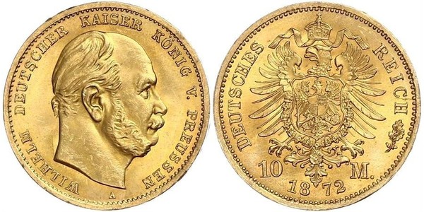 10 Марка Королівство Пруссія (1701-1918) Золото Wilhelm I, German Emperor (1797-1888)