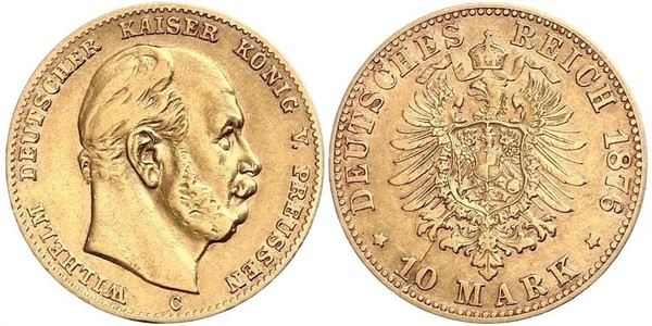 10 Марка Королівство Пруссія (1701-1918) Золото Wilhelm I, German Emperor (1797-1888)