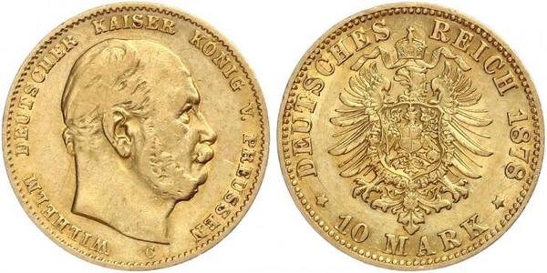 10 Марка Королівство Пруссія (1701-1918) Золото Wilhelm I, German Emperor (1797-1888)