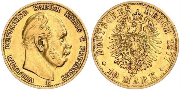 10 Марка Королівство Пруссія (1701-1918) Золото Wilhelm I, German Emperor (1797-1888)