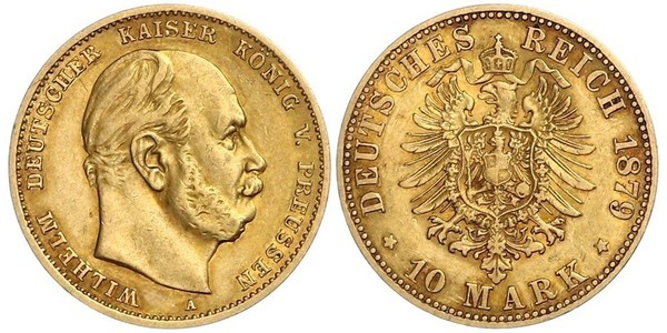 10 Марка Королівство Пруссія (1701-1918) Золото Wilhelm I, German Emperor (1797-1888)