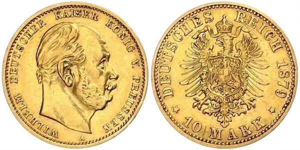 10 Марка Королівство Пруссія (1701-1918) Золото Wilhelm I, German Emperor (1797-1888)