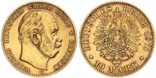 10 Марка Королівство Пруссія (1701-1918) Золото Wilhelm I, German Emperor (1797-1888)