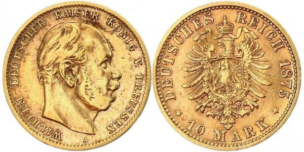 10 Марка Королівство Пруссія (1701-1918) Золото Wilhelm I, German Emperor (1797-1888)