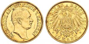 10 Марка Королівство Саксонія (1806 - 1918) Золото Frederick Augustus III of Saxony (1865-1932)