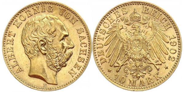 10 Марка Королівство Саксонія (1806 - 1918) Золото Albert of Saxony