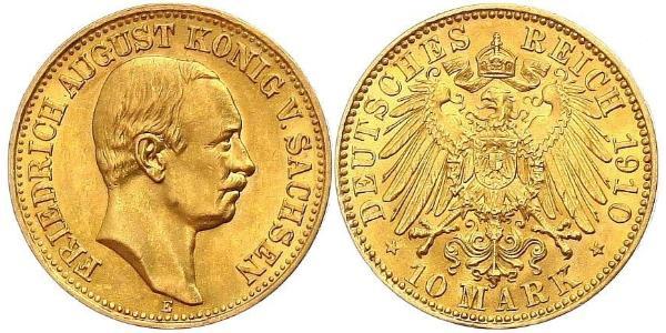 10 Марка Королівство Саксонія (1806 - 1918) Золото Frederick Augustus III of Saxony (1865-1932)
