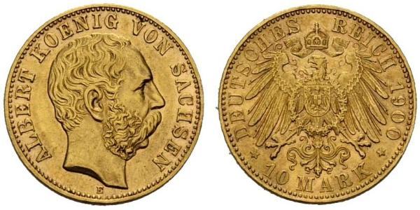 10 Марка Королівство Саксонія (1806 - 1918) Золото Albert of Saxony