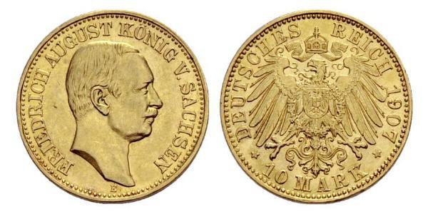 10 Марка Королівство Саксонія (1806 - 1918) Золото Frederick Augustus III of Saxony (1865-1932)