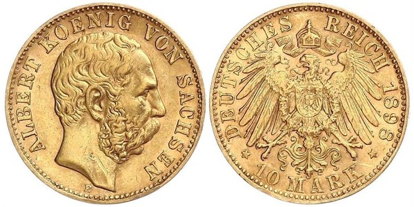 10 Марка Королівство Саксонія (1806 - 1918) Золото Albert of Saxony