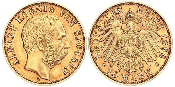 10 Марка Королівство Саксонія (1806 - 1918) Золото Albert of Saxony