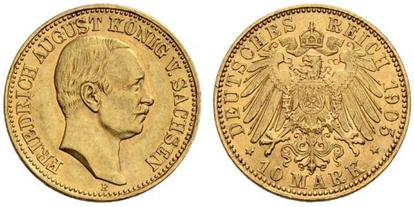 10 Марка Королівство Саксонія (1806 - 1918) Золото Frederick Augustus III of Saxony (1865-1932)