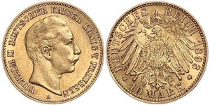 10 Марка Пруссия (королевство) (1701-1918) Золото Wilhelm II, German Emperor (1859-1941)