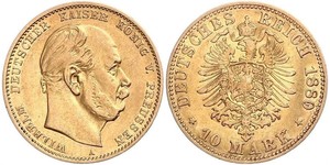 10 Марка Пруссия (королевство) (1701-1918) Золото Wilhelm I, German Emperor (1797-1888)