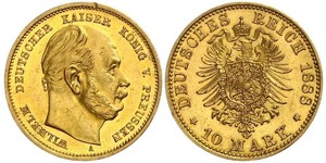 10 Марка Пруссия (королевство) (1701-1918) Золото Wilhelm I, German Emperor (1797-1888)