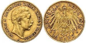 10 Марка Пруссия (королевство) (1701-1918) Золото Wilhelm II, German Emperor (1859-1941)