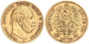 10 Марка Пруссия (королевство) (1701-1918) Золото Wilhelm I, German Emperor (1797-1888)