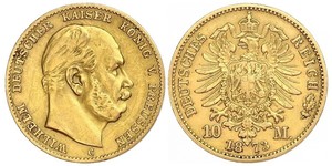 10 Марка Пруссия (королевство) (1701-1918) Золото Wilhelm I, German Emperor (1797-1888)