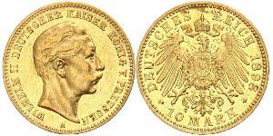 10 Марка Пруссия (королевство) (1701-1918) Золото Wilhelm II, German Emperor (1859-1941)