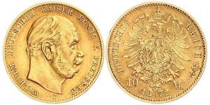 10 Марка Пруссия (королевство) (1701-1918) Золото Wilhelm I, German Emperor (1797-1888)