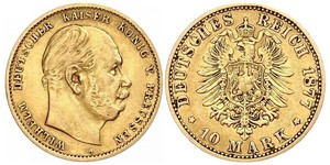 10 Марка Пруссия (королевство) (1701-1918) Золото Wilhelm I, German Emperor (1797-1888)