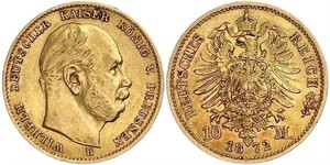 10 Марка Пруссия (королевство) (1701-1918) Золото Wilhelm I, German Emperor (1797-1888)
