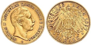 10 Марка Пруссия (королевство) (1701-1918) Золото Wilhelm II, German Emperor (1859-1941)