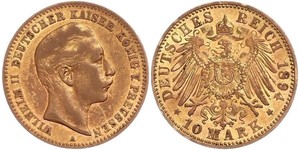 10 Марка Пруссия (королевство) (1701-1918) Золото Wilhelm II, German Emperor (1859-1941)