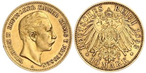 10 Марка Пруссия (королевство) (1701-1918) Золото Wilhelm II, German Emperor (1859-1941)