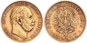 10 Марка Пруссия (королевство) (1701-1918) Золото Wilhelm I, German Emperor (1797-1888)