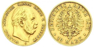 10 Марка Пруссия (королевство) (1701-1918) Золото Wilhelm I, German Emperor (1797-1888)