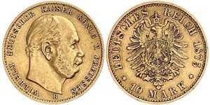 10 Марка Пруссия (королевство) (1701-1918) Золото Wilhelm I, German Emperor (1797-1888)