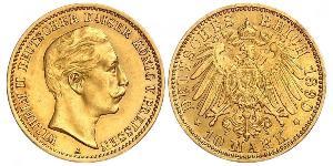 10 Марка Пруссия (королевство) (1701-1918) Золото Wilhelm II, German Emperor (1859-1941)