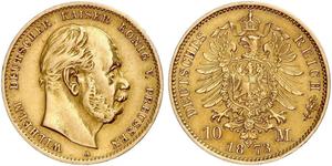 10 Марка Пруссия (королевство) (1701-1918) Золото Wilhelm I, German Emperor (1797-1888)