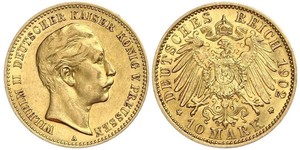 10 Марка Пруссия (королевство) (1701-1918) Золото Wilhelm II, German Emperor (1859-1941)