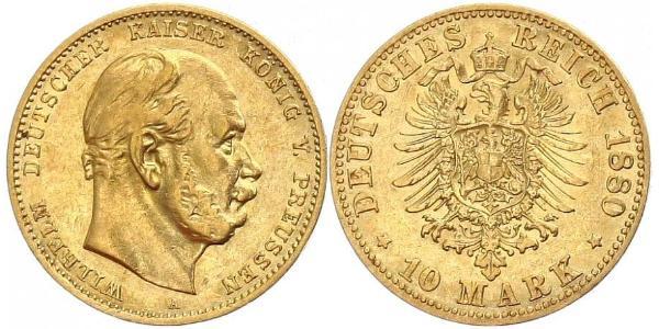 10 Марка Пруссия (королевство) (1701-1918) Золото Wilhelm I, German Emperor (1797-1888)