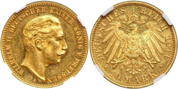10 Марка Пруссия (королевство) (1701-1918) Золото Wilhelm II, German Emperor (1859-1941)