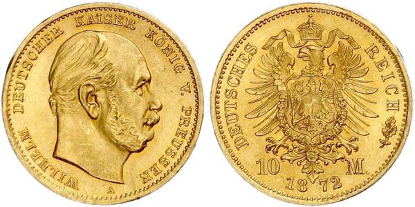 10 Марка Пруссия (королевство) (1701-1918) Золото Wilhelm I, German Emperor (1797-1888)